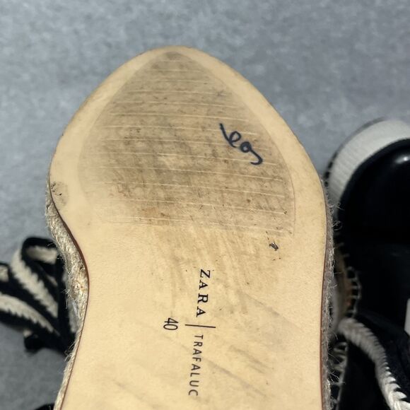 Zara Trafaluc Espadrille Flats Womens EU 40 Black White Lace Up Canvas Coastal - Picture 14 of 14